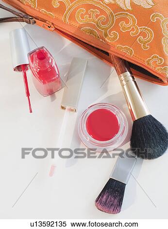 Stock Photography - A make up bag with assorted make up. Fotosearch