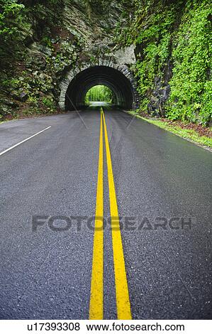 Stock Photo - A scenic and empty road with tunnel. Fotosearch
