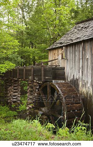 Stock Photo - A watermill in Smoky Mountain National Park. Fotosearch