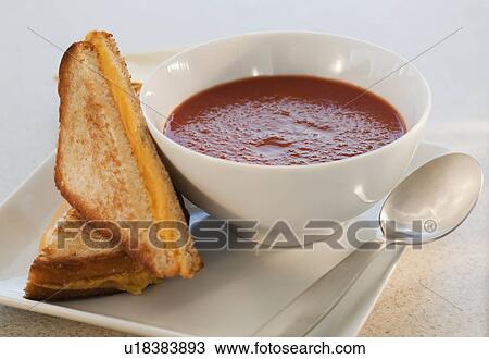 Grilled cheese and tomato soup View Large Photo Image Stock Image - Grilled cheese and tomato soup. Fotosearch