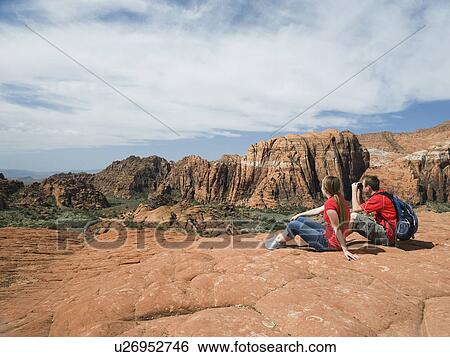Stock Photograph - Two kids at Red Rock. Fotosearch