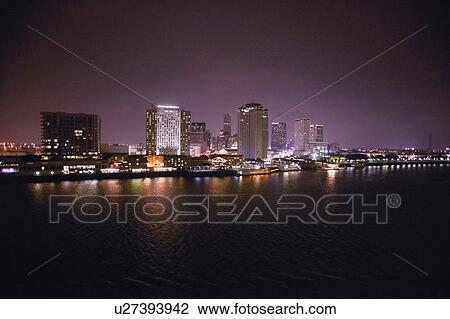 Stock Image - A city view at night. Fotosearch
