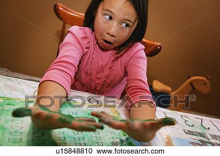 Child with messy green hands View Large Photo Image Stock Image - Child with messy green hands. Fotosearch