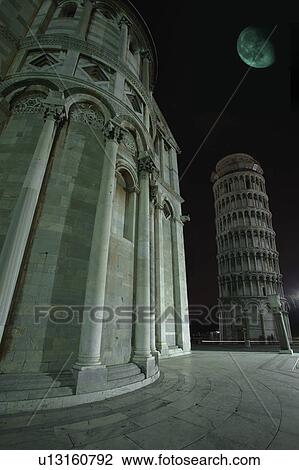 Stock Image - Ethereal moonlight scene of Duomo Santa Maria Assunta in Pisa Tuscany Italy. Fotosearch