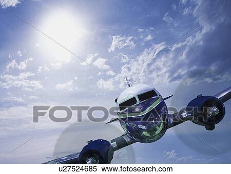 Head-on view of twin engine propeller airplane View Large Photo Image Stock Photography - Head-on view of twin engine propeller airplane. Fotosearch