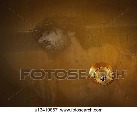 Jesus Christ and a door lock View Large Photo Image Stock Photo - Jesus Christ and a door lock. Fotosearch