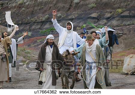 Stock Image - Jesus journey on the donkey. Fotosearch