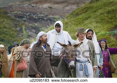 Stock Image - Jesus journey on the donkey. Fotosearch