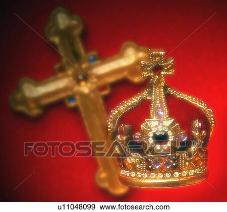 Stock Photo - Jeweled crown and cross. Fotosearch