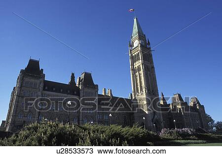 Stock Image - Large buildings and clock tower. Fotosearch
