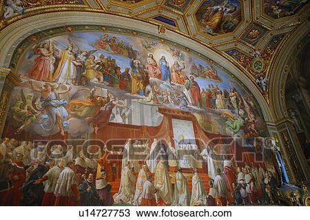 Stock Image - Looking Up at Ceiling in The Vatican Museum Vatican City Rome Italy . Fotosearch