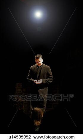 Stock Image - Man waiting with open hands. Fotosearch