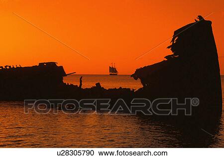 Stock Image - Ocean at sunset Grand Cayman . Fotosearch