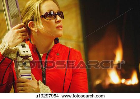 Portrait of a woman with skis View Large Photo Image Picture - Portrait of a woman with skis. Fotosearch