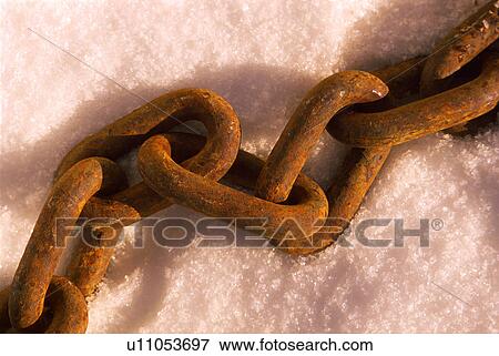 Stock Photo - Rusted link chain on snow. Fotosearch