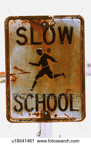 Stock Image - Rusty school zone sign. Fotosearch