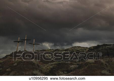 Three crosses on a hill View Large Photo Image Stock Photography - Three crosses on a hill. Fotosearch