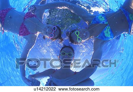 Stock Image - Three women in swimming pool. Fotosearch