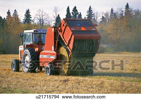 Picture - Tractor making bales. Fotosearch
