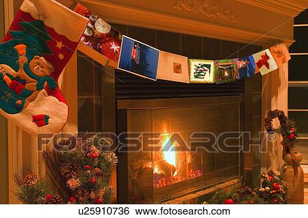 Traditional Christmas fireplace View Large Photo Image Stock Photograph - Traditional Christmas fireplace. Fotosearch