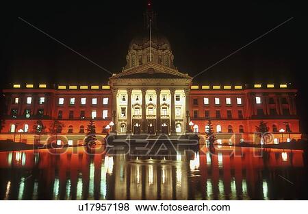 Stock Photo - Alberta Legislature Buildings at Night, Edmonton, Canada. Fotosearch