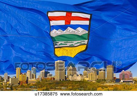 Alberta's flag behind Edmonton Skyline View Large Photo Image Stock Photography - Alberta's flag behind Edmonton Skyline. Fotosearch