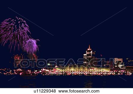 Stock Photo - Canada Day Fireworks over Vancouver. Fotosearch