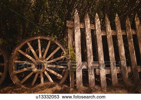 Cartwheel and wooden fence View Large Photo Image Stock Image - Cartwheel and wooden fence. Fotosearch