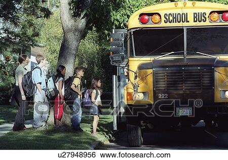 Children loading a school bus View Large Photo Image Stock Photograph - Children loading a school bus. Fotosearch