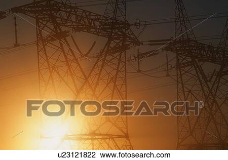 Stock Image - Electricity pylons. Fotosearch