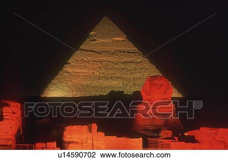Stock Image - Great Sphinx and Pyramid of Khafra (Chefren). Fotosearch