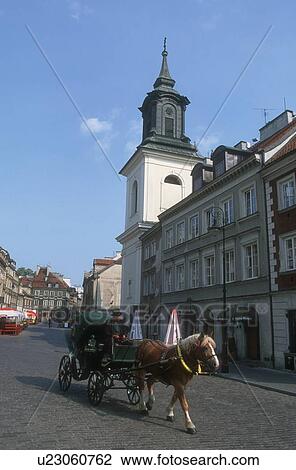 Horse and carriage in Old Town Warsaw Poland View Large Photo Image Stock Image - Horse and carriage in Old Town Warsaw Poland. Fotosearch