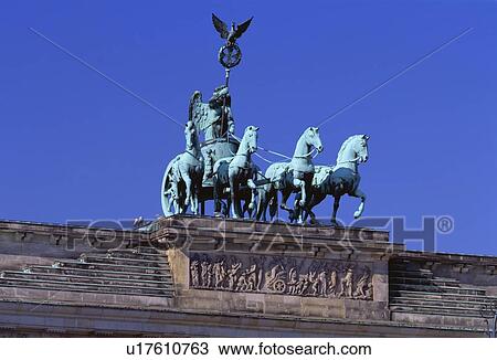 Detail, Brandenburg Gate, sculpture of four horse chariot driven by goddess of Peace. View Large Photo Image Stock Image - Detail, Brandenburg Gate, sculpture of four horse chariot driven by goddess of Peace.. Fotosearch