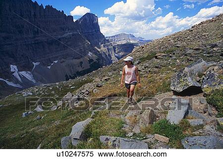 Stock Photography - Hiker, Piegan Pass, Glacier National Park. Fotosearch