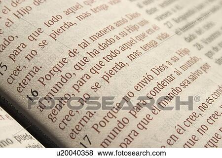John 3: 16 in Spanish Bible View Large Photo Image Stock Photo - John 3: 16 in Spanish Bible. Fotosearch