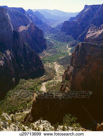 Zion Canyon, view from east rim, Zion National Park View Large Photo Image Stock Photo - Zion Canyon, view from east rim, Zion National Park. Fotosearch