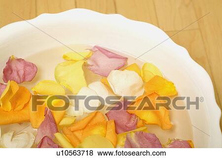 Stock Photo - A bowl with water and flower petals. Fotosearch