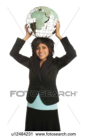Woman holding globe View Large Photo Image Stock Image - Woman holding globe. Fotosearch