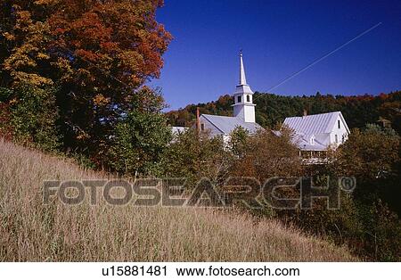 Stock Image - New England town in Fall. Fotosearch