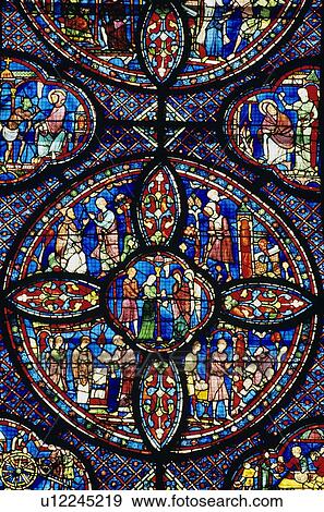 Stained glass window in Chartres Cathedral View Large Photo Image Stock Photo - Stained glass window in Chartres Cathedral. Fotosearch