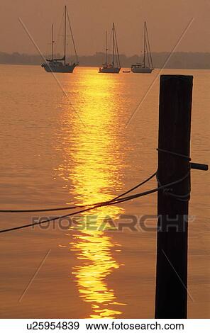 Stock Photo - Sailboats at sunset. Fotosearch