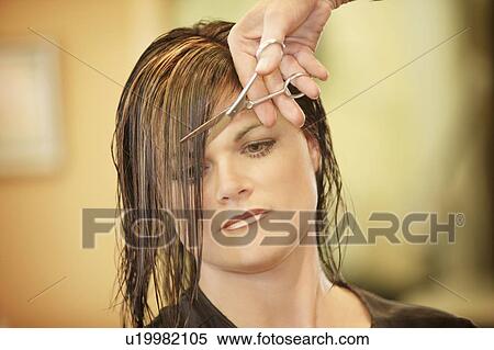 Woman having her hair cut View Large Photo Image Stock Photography - Woman having her hair cut. Fotosearch