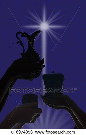 Stock Image - Three wisemen offering their gifts. Fotosearch