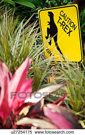 Stock Photography - Cautionary "T-rex" crossing sign. Fotosearch