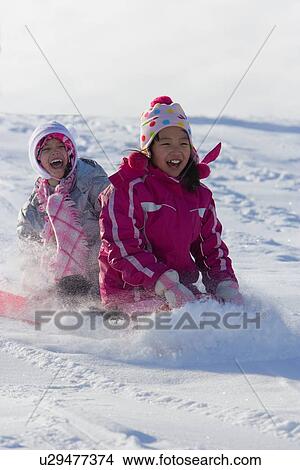 Picture - Children tobogganing. Fotosearch