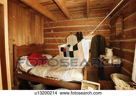 Historical bedroom in Fort Edmonton, Alberta View Large Photo Image Picture - Historical bedroom in Fort Edmonton, Alberta. Fotosearch