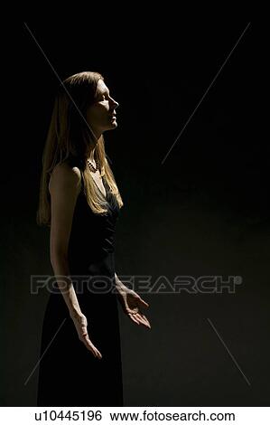 Woman's profile with eyes closed and hands raised View Large Photo Image Stock Photograph - Woman's profile with eyes closed and hands raised. Fotosearch