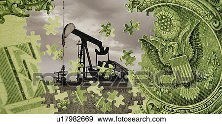 A composite of an oil well and an American dollar bill View Large Photo Image Stock Photo - A composite of an oil well and an American dollar bill. Fotosearch