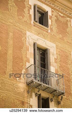 Stock Photo - Balcony and windows, Casa del Gremi dels Veiers, La Ribera District, Barcelona, Spain. Fotosearch