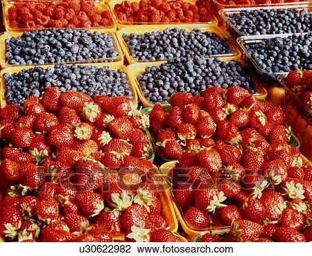 Baskets of strawberries, blueberries and raspberries View Large Photo Image Stock Image - Baskets of strawberries, blueberries and raspberries. Fotosearch